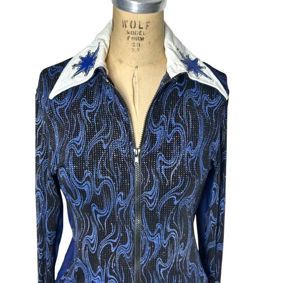 vintage glitter top with western leather collar cuffs and appliquéd stars - Picture 3 of 9